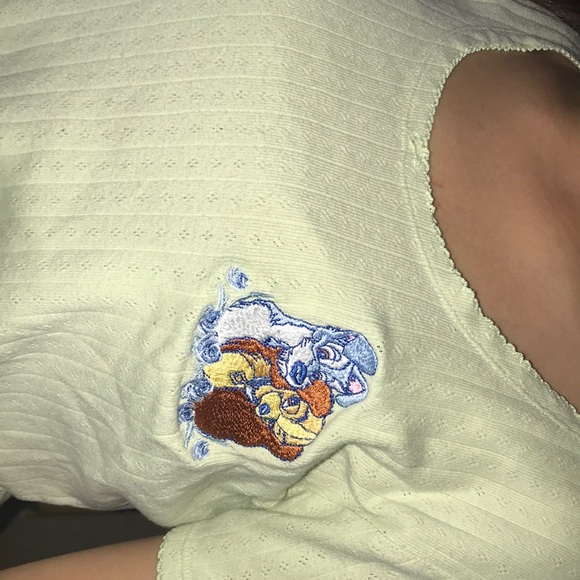 Vintage Lady and the Tramp Knitted Green Tee shirt - Picture 2 of 4